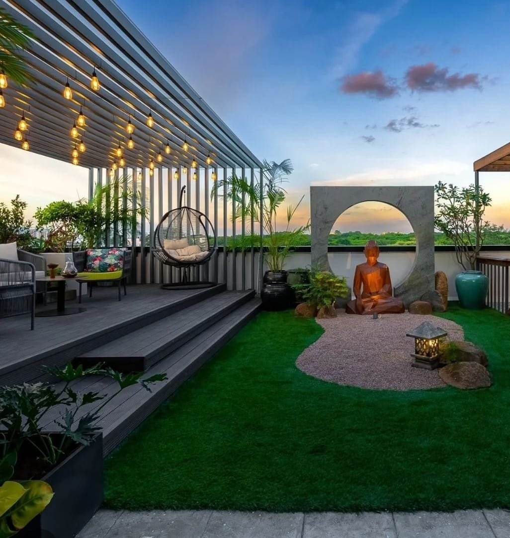 Professional garden maintenance and green lawn